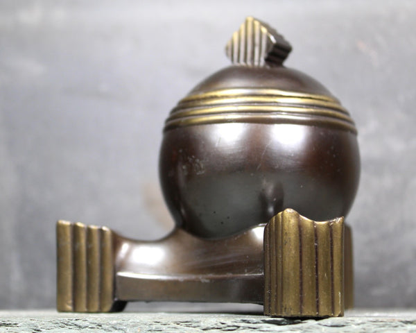 RARE Antique Art Deco Inkwell - Bronze or Brass Art Deco Styled Inkwell with Glass Ink Pot Insert | Made in USA