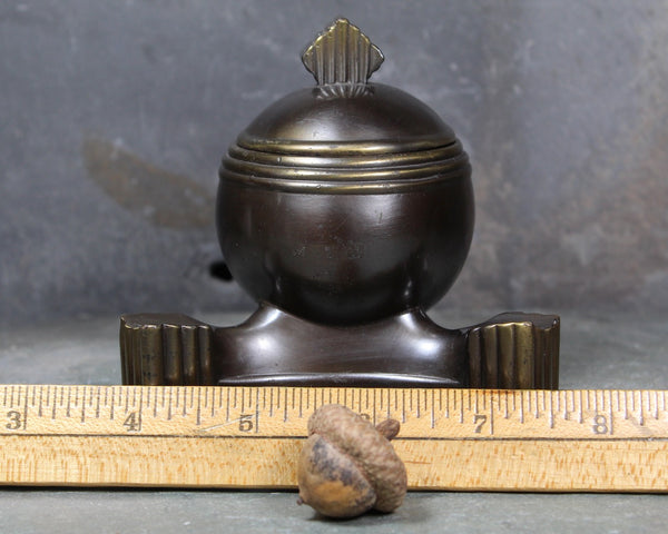 RARE Antique Art Deco Inkwell - Bronze or Brass Art Deco Styled Inkwell with Glass Ink Pot Insert | Made in USA