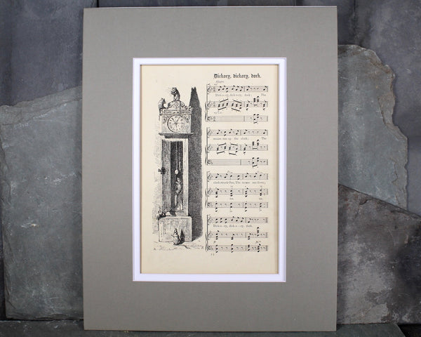 Dickory Dickory Dock - National Nursery Rhymes & Songs - Original Book Page - 11x14" MATTED, UNFRAMED