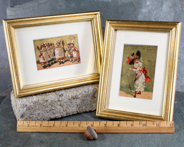 RARE! Antique Advertising Cards | Gold Foil Art | H.J. Holbrook & Co Ladies Fine Shoes - Liebig Company - 6" x 8" MATTED and FRAMED