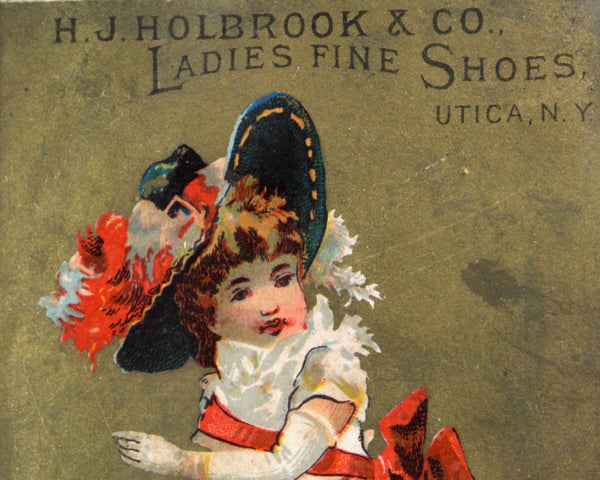 RARE! Antique Advertising Cards | Gold Foil Art | H.J. Holbrook & Co Ladies Fine Shoes - Liebig Company - 6" x 8" MATTED and FRAMED