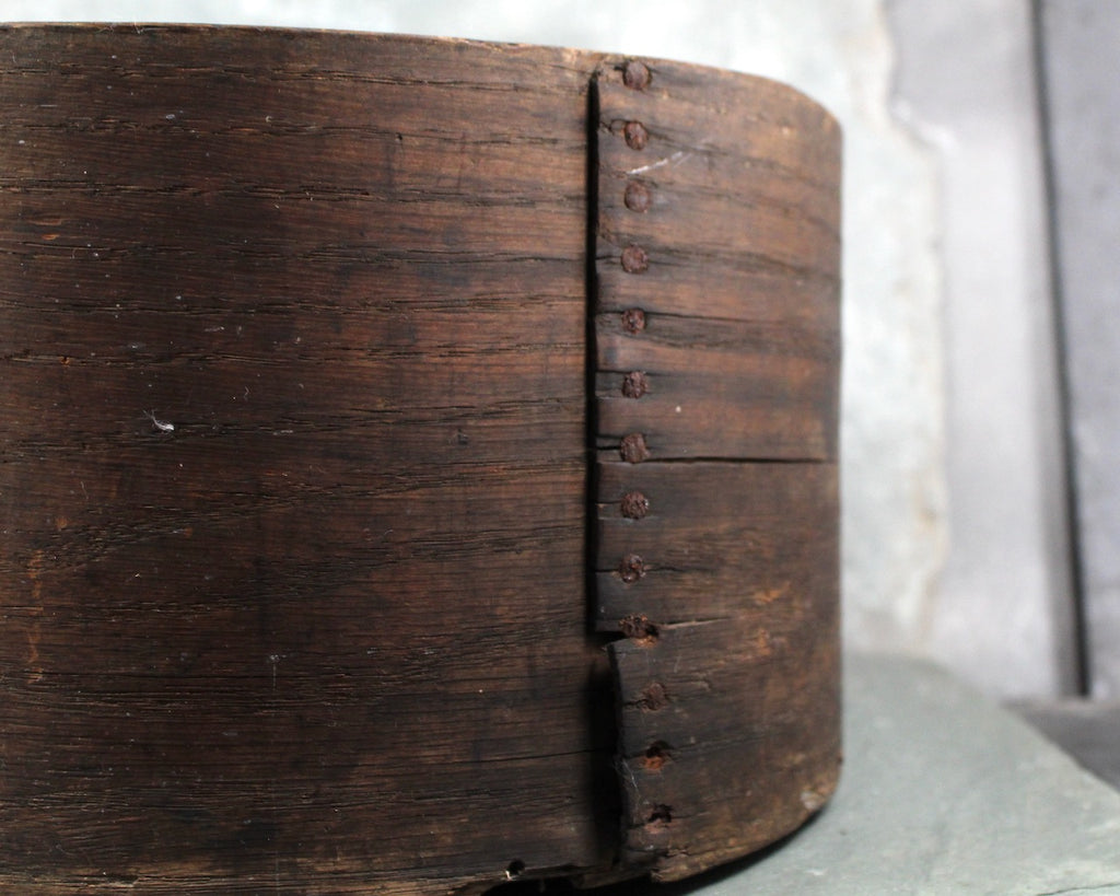 antique hat box - round 11”x19” black wood