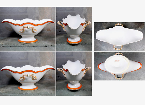 Antique Porcelain Gravy Boat - Richard Briggs Boston - Art Deco - Gorgeous Scalloped Gravy Bowl