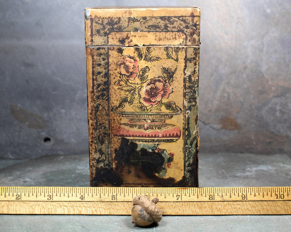 Antique Tea Tin with Paper Label - Antique Storage Tin - Rustic Decor