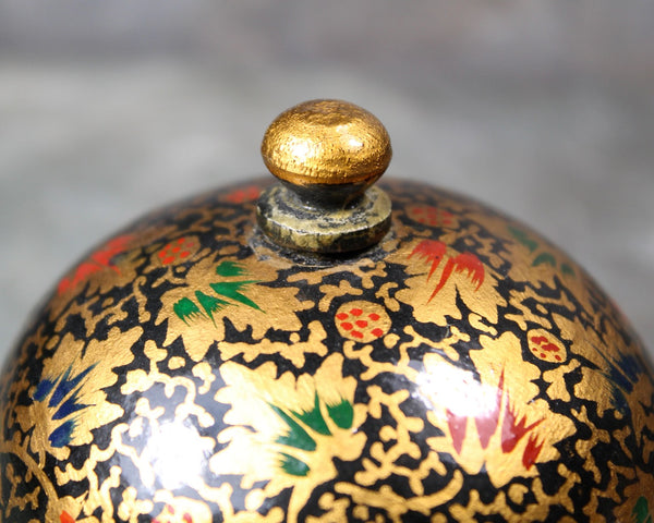 Lacquered Wooden Covered Dish | Gold and Black Lacquered Small Trinket Bowl