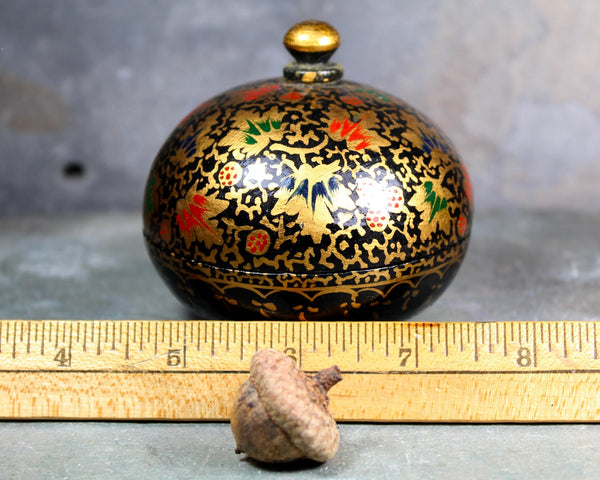 Lacquered Wooden Covered Dish | Gold and Black Lacquered Small Trinket Bowl