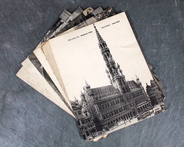 RARE! Antique Brussels, Belgium Postcards - Bruxelles City Center Carte Postales - Set of 5 Oversized Postcards - 7" x 5 1/2"