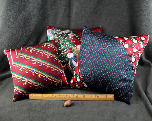 Unique Christmas Up-Cycled Necktie Pillow - Christmas Decor Pillow - Made from UpCycled Silk Ties (Pillow Form Included)