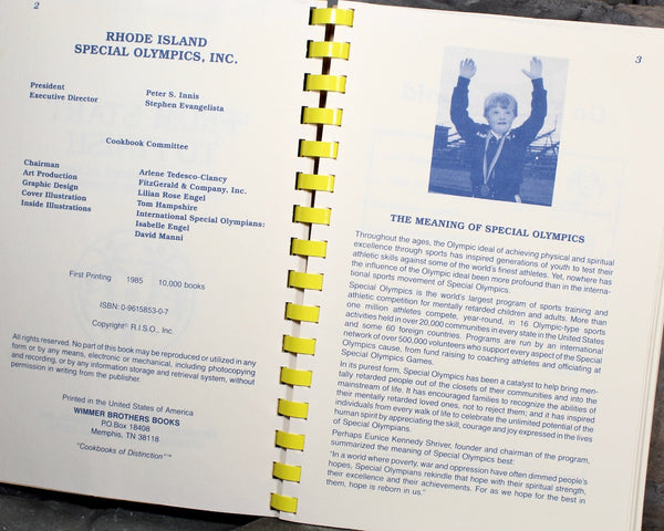 RHODE ISLAND "From Start to Finish" from the Rhode Island Special Olympics Committee - 1985 Vintage Cookbook