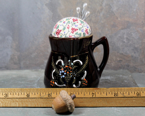 Vintage Measuring Cup Pitcher Pin Cushion - Vintage Ceramic Pitcher - Upcycled Vintage Pin Cushion - Handmade