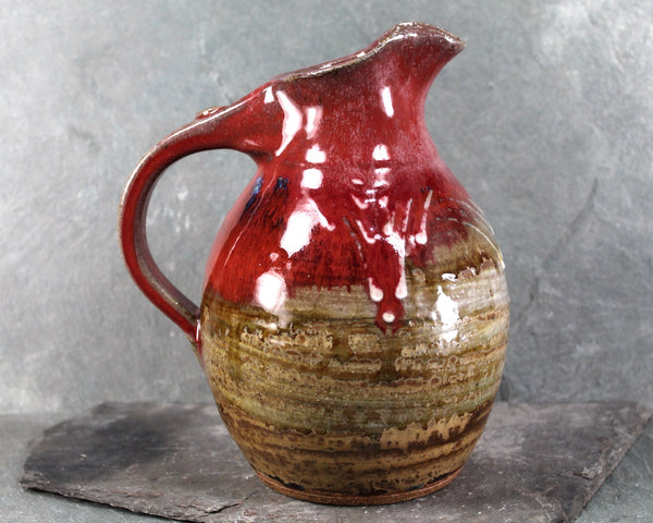 Hand-Crafted and Glazed Clay Pitcher | New England Art Pottery | Hand Painted Glaze Rustic Pitcher | 34 Ounce Pitcher