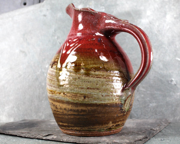 Hand-Crafted and Glazed Clay Pitcher | New England Art Pottery | Hand Painted Glaze Rustic Pitcher | 34 Ounce Pitcher