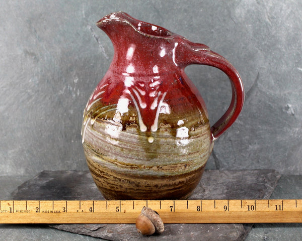 Hand-Crafted and Glazed Clay Pitcher | New England Art Pottery | Hand Painted Glaze Rustic Pitcher | 34 Ounce Pitcher