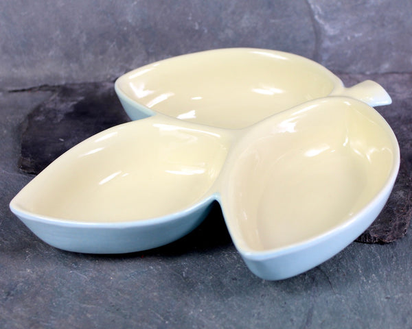Hull Pottery Divided Leaf Dish - Divided Serving Dish - Pale Blue & Yellow - Hull USA 31