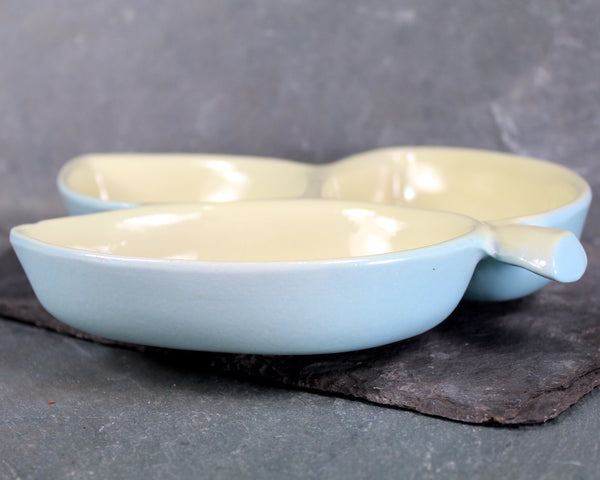 Hull Pottery Divided Leaf Dish - Divided Serving Dish - Pale Blue & Yellow - Hull USA 31