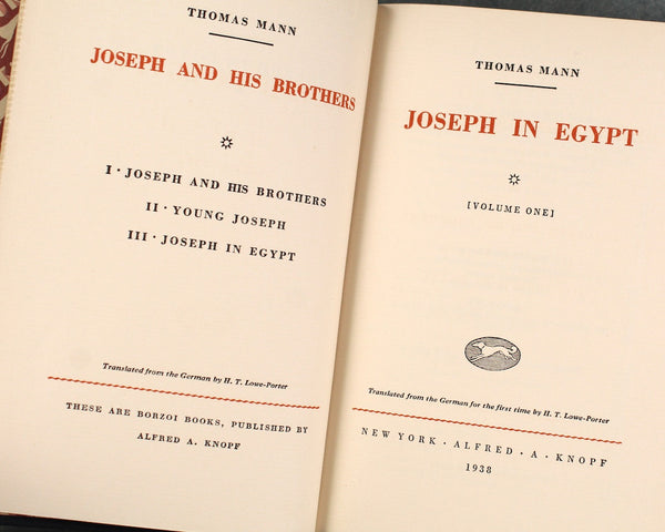 Joseph in Egypt by Thomas Mann | 1938 FIRST EDITION/Sixth Printing | Antique Novel | Two Book Set in Slipcase