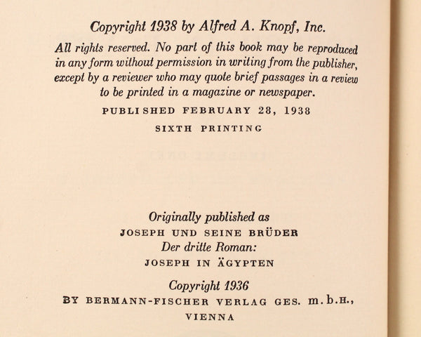 Joseph in Egypt by Thomas Mann | 1938 FIRST EDITION/Sixth Printing | Antique Novel | Two Book Set in Slipcase