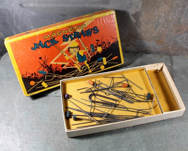 1920 Magnetic Jack Straws by Milton Bradley Company | Antique Pick Up Sticks Game | Great Graphics!