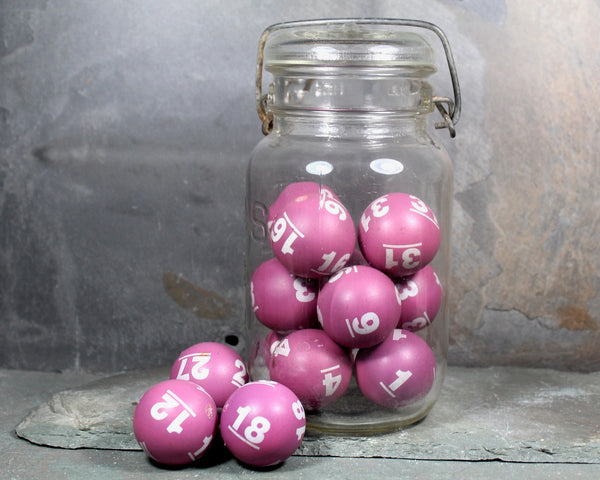 Vintage Bingo Balls in a Mason Jar | Unusual Pop of Color Accent Piece | 1940s Bingo Balls