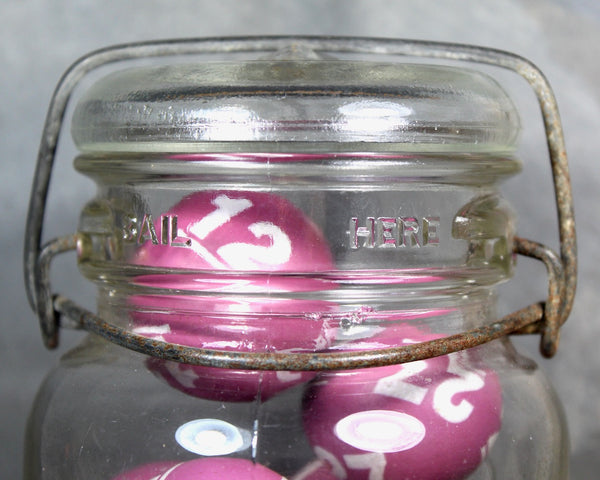 Vintage Bingo Balls in a Mason Jar | Unusual Pop of Color Accent Piece | 1940s Bingo Balls