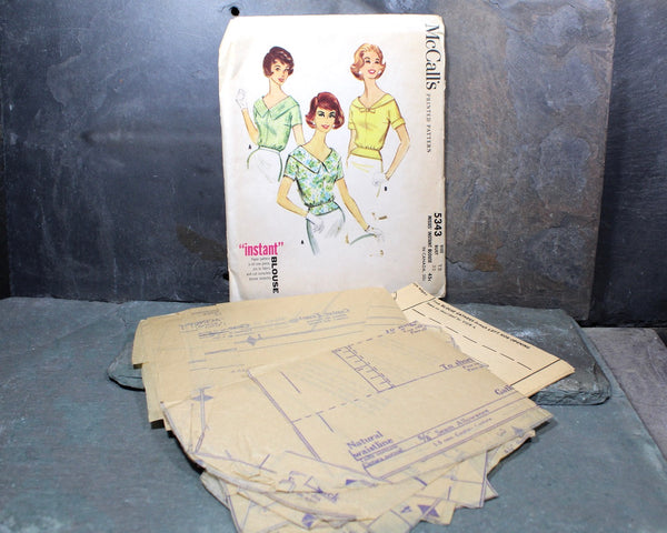 1960 McCall's Misses's Instant Blouse Pattern | Size 12/Bust 32" | Partially Cut & Factory Folded