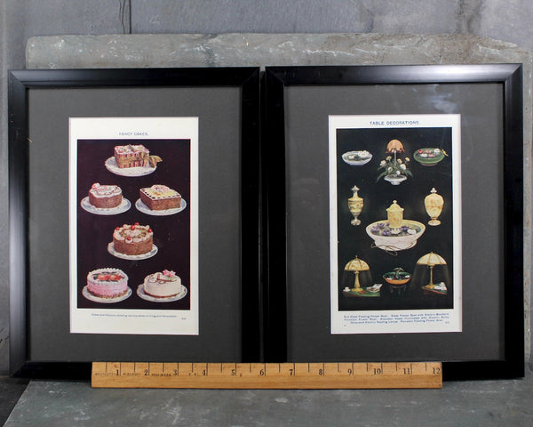 Set of 2 Original Cookbook Art Pages from Mrs Beeton's Every Day Cookery - Fancy Cakes & Table Decorations - 8x10" MATTED, UNFRAMED | Bixley Shop