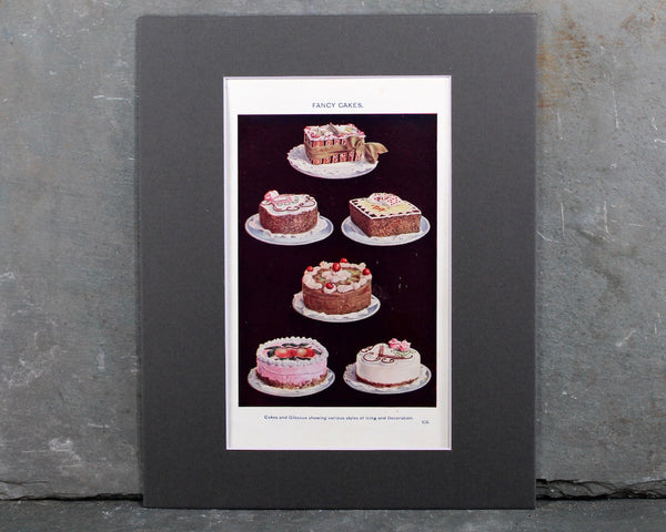Set of 2 Original Cookbook Art Pages from Mrs Beeton's Every Day Cookery - Fancy Cakes & Table Decorations - 8x10" MATTED, UNFRAMED | Bixley Shop