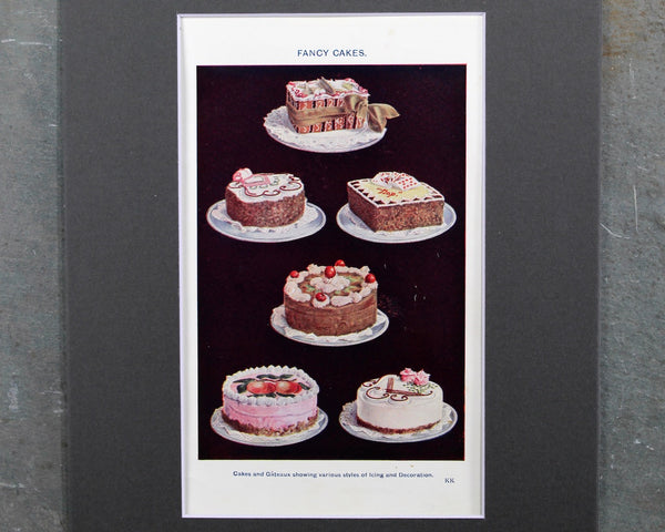 Set of 2 Original Cookbook Art Pages from Mrs Beeton's Every Day Cookery - Fancy Cakes & Table Decorations - 8x10" MATTED, UNFRAMED | Bixley Shop