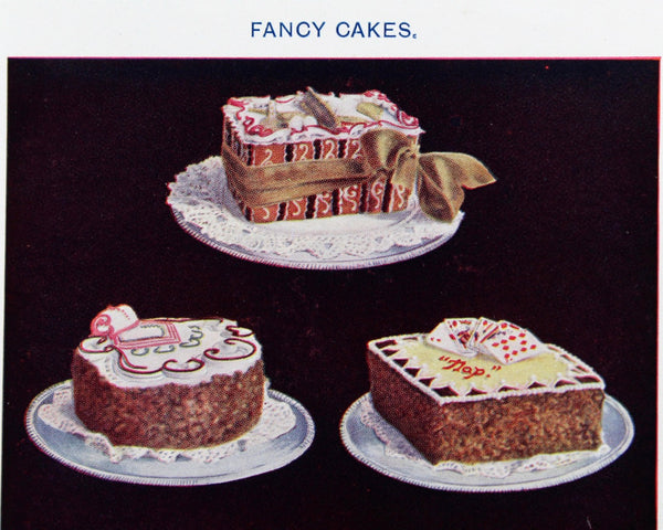 Set of 2 Original Cookbook Art Pages from Mrs Beeton's Every Day Cookery - Fancy Cakes & Table Decorations - 8x10" MATTED, UNFRAMED | Bixley Shop