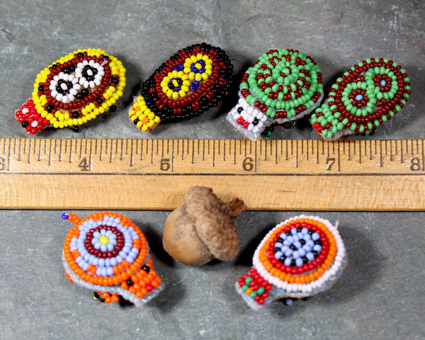 Vintage Native American Beaded Turtles - Your Choice of 6 - Hand Beaded Glass Seed Bead Pins - Leather, Glass Brooch