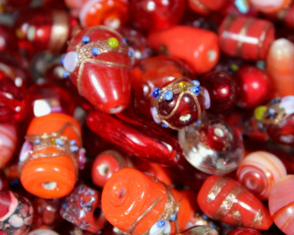 12 oz. Package of Red & Green Lampwork Beads | 6 oz. of Each Color | Beautiful Glass Beads for Jewelry Making or Christmas Projects