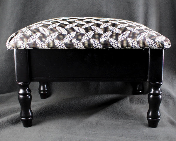 Refurbished Foot Stool - Up-Cycled Vintage Small Foot Rest - Reupholstered with Vintage Fabric - Hinged Lid