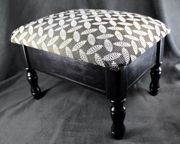 Refurbished Foot Stool - Up-Cycled Vintage Small Foot Rest - Reupholstered with Vintage Fabric - Hinged Lid