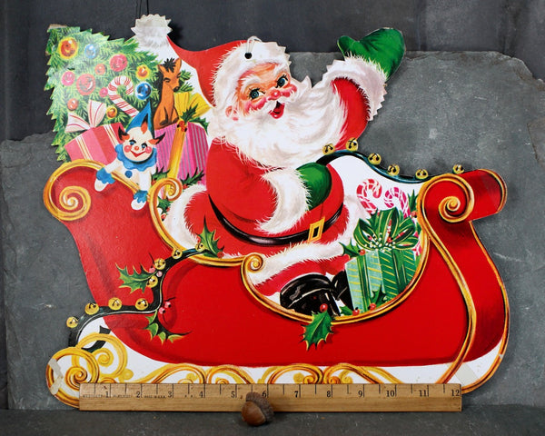 Vintage 18" Cardboard Santa Decoration - Mid-Century Christmas Display - Vintage Christmas | Children's Santa Decoration