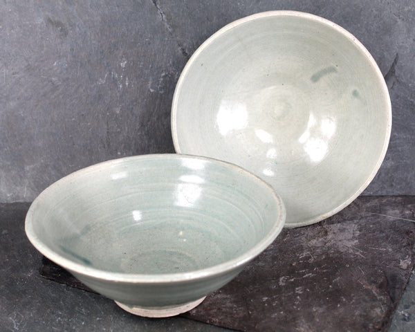 New England Pottery Set of 2 Bowls | Sea Foam Green Hand Thrown Pottery Bowls | Rustic Pottery