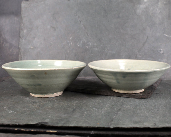 New England Pottery Set of 2 Bowls | Sea Foam Green Hand Thrown Pottery Bowls | Rustic Pottery