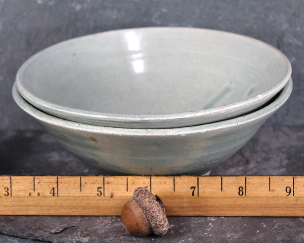 New England Pottery Set of 2 Bowls | Sea Foam Green Hand Thrown Pottery Bowls | Rustic Pottery