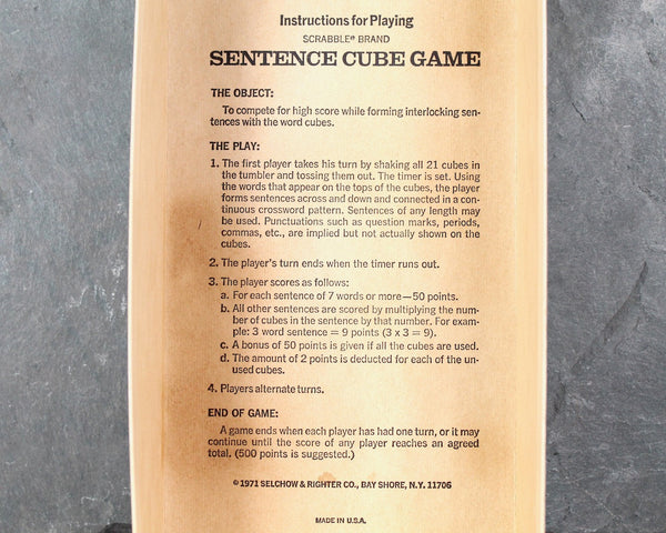 Scrabble Brand Sentence Cube Game | 1971 Selchow & Righter Company | Classic Word Game