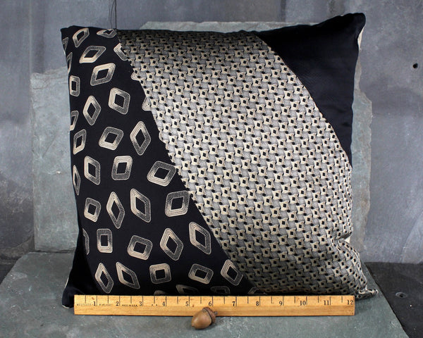 One-of-a-Kind, Upcycled Necktie Pillow from Bixley's "Un-Tied" Collection - 16"x16" Pillow Form Included - #101 Manhattan Midnight