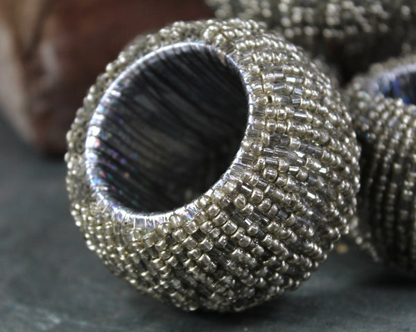 Set of 8 Silver Beaded Napkin Rings | Mercury Glass Look | Vintage Table | Add Sparkle to Your Table