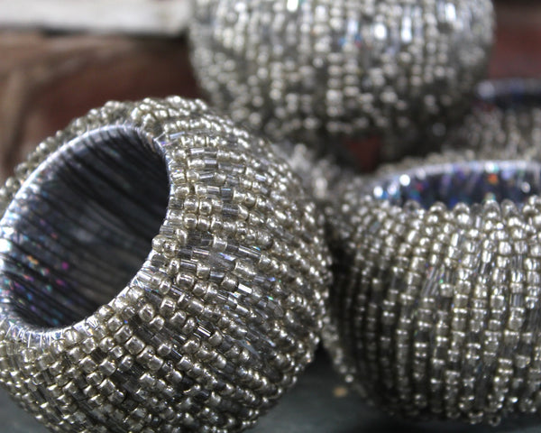 Set of 8 Silver Beaded Napkin Rings | Mercury Glass Look | Vintage Table | Add Sparkle to Your Table