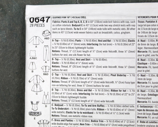 Simplicity Crafts #0647 18" Doll Clothes Pattern | 1996 | UNCUT & Factory Folded | Vintage Sewing Pattern for American Girl Dolls