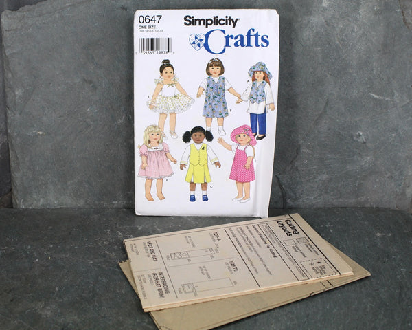 Simplicity Crafts #0647 18" Doll Clothes Pattern | 1996 | UNCUT & Factory Folded | Vintage Sewing Pattern for American Girl Dolls