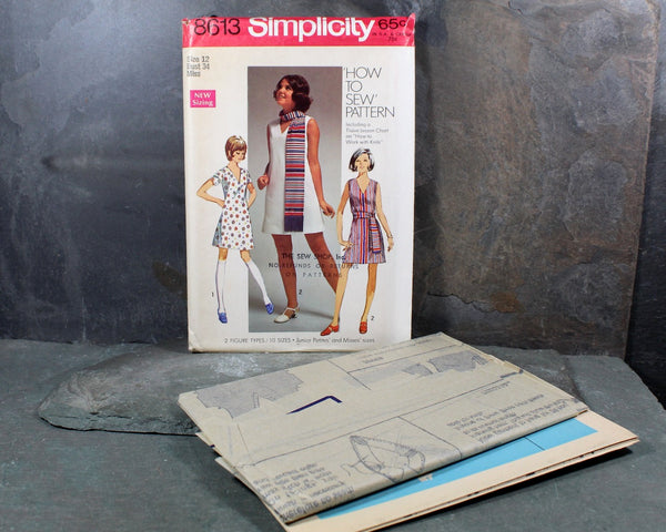1969 Simplicity #8613 "How to Sew" Dress Pattern | | COMPLETE Cut Pattern in Original Envelope