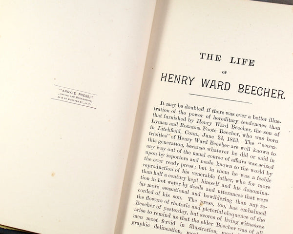 The Life of Henry Ward Beecher- Antique Arlington Edition circa late 1800s - Antique Biography