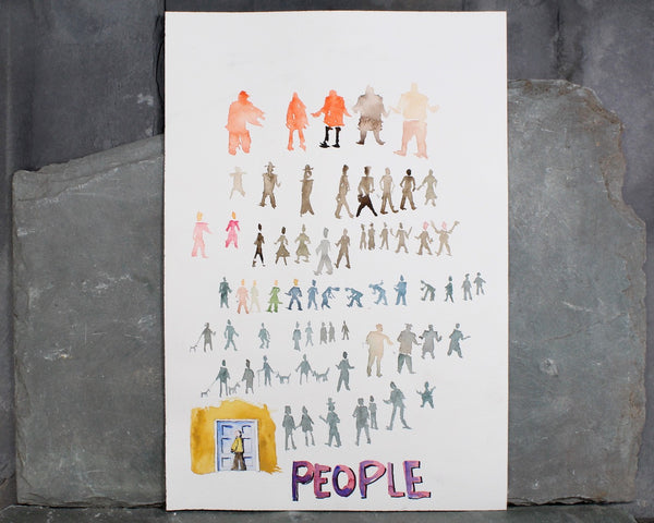 Original Watercolor by Julia Blackbourn -  Unsigned Original Watercolor with Paintings On Both Sides: "Tulips" and "People" - UNFRAMED
