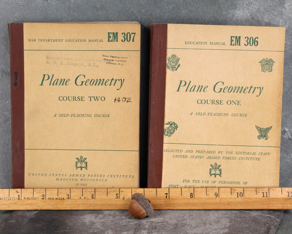 Plane Geometry 2-Book Course | 1943 United Armed Forces Institute | WWII Military Text Books | Vintage Geometry