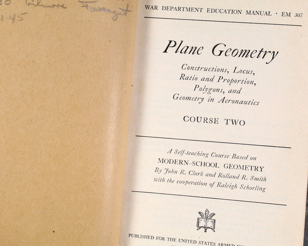 Plane Geometry 2-Book Course | 1943 United Armed Forces Institute | WWII Military Text Books | Vintage Geometry