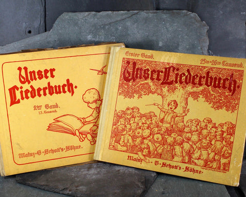 RARE & STUNNING! Unser Liederbuch (Our Songbook) | 1900/1902 German Children's Song Books | Set of 2 | B. Schott's Shut, Mainz