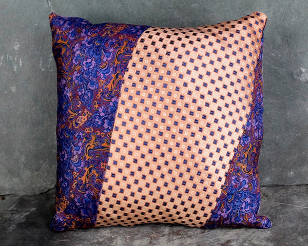 UNIQUE Necktie Pillow, One of a Kind Up-Cycled - 6"x6" Pillow Made from Up-Cycled Vintage Silk Ties - Pillow Form Included